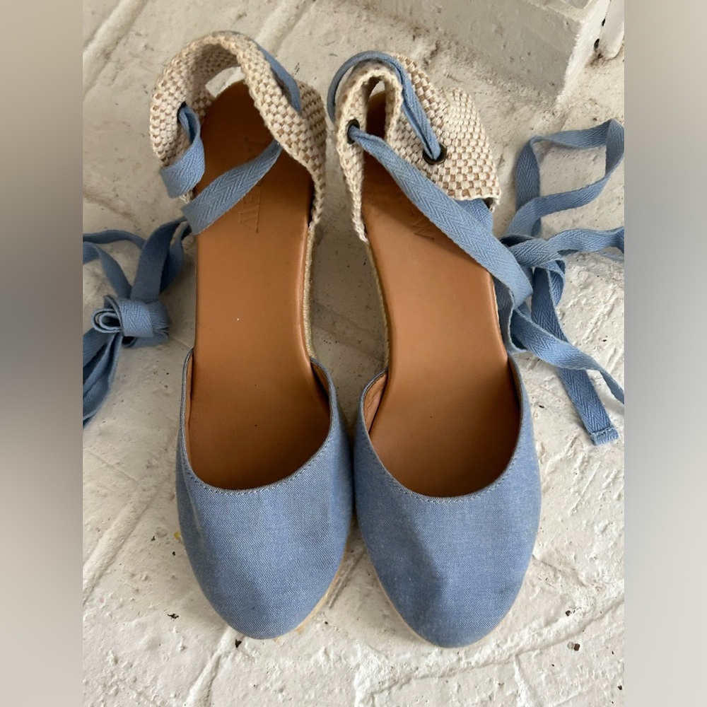 J. Crew Sky Blue Lace-Up Espadrille Flats with Woven Ankle Cuff
